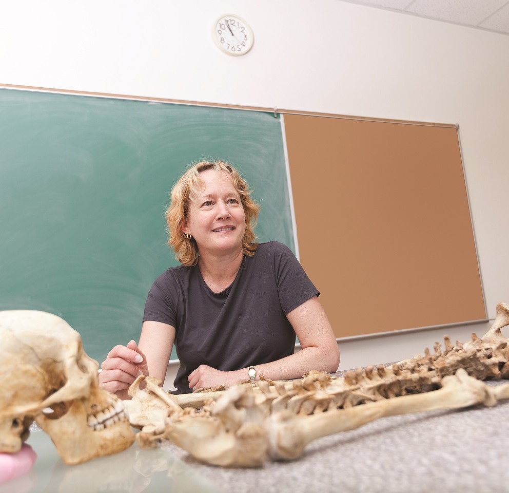 Dr. Patricia Lambert with human skeleton