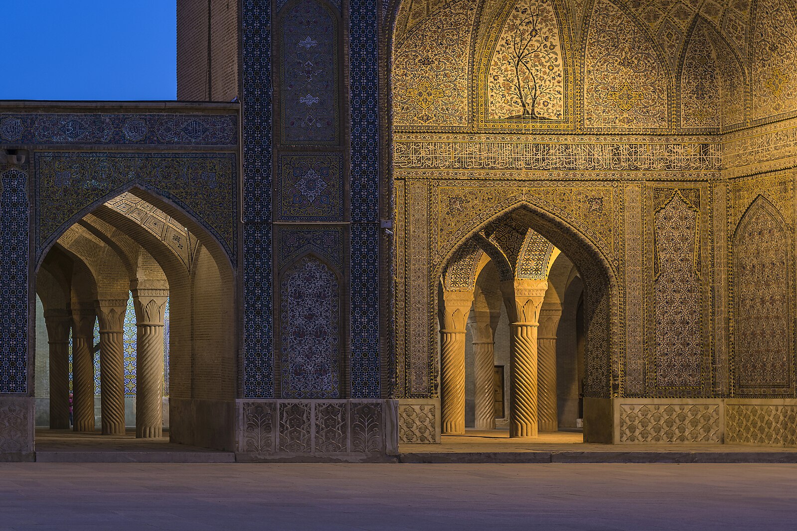 An Iranian mosque's exterior at night