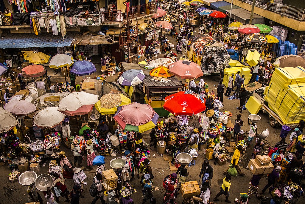 An aerial view of a market in Accra, Ghana
