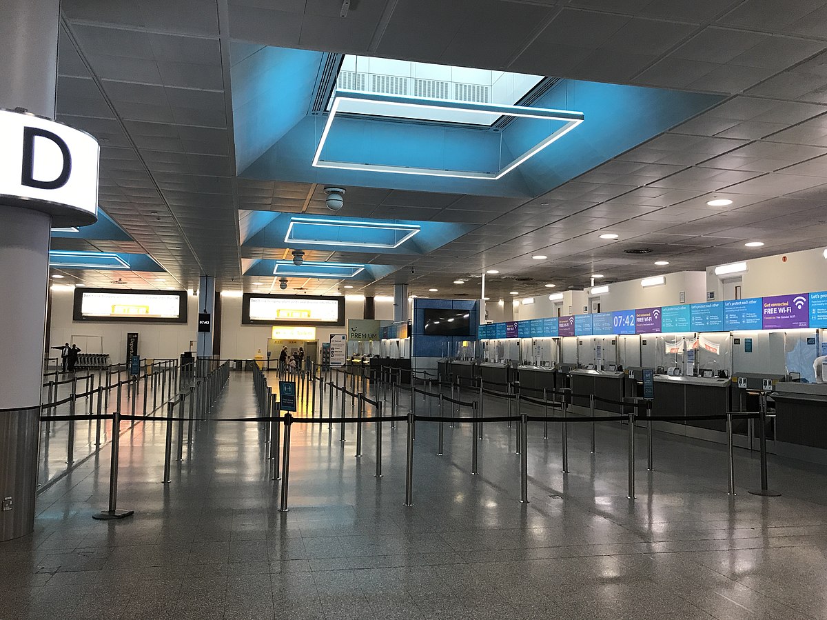 A picture of Gatwick International Airport, empty during the early COVID-19 pandemic, July 2020.