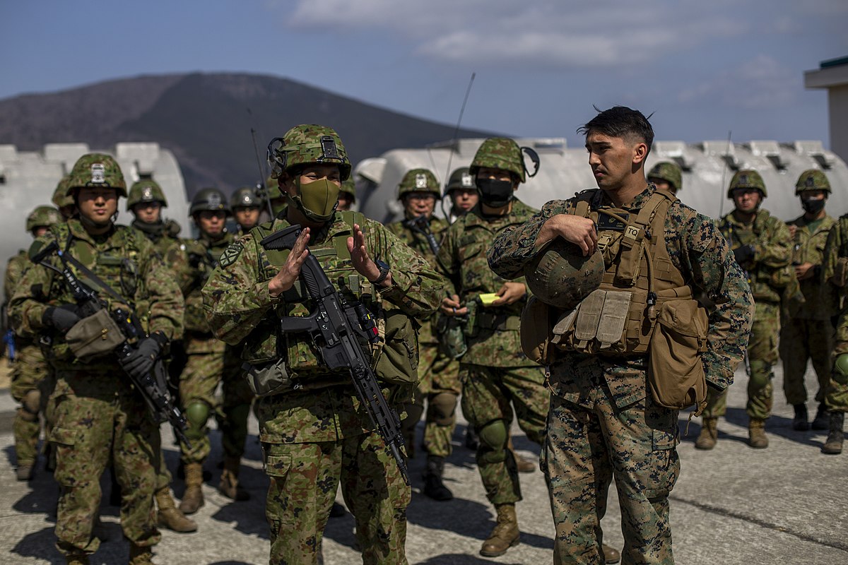 U.S. and Japanese soldiers prepare for a joint exercise in Japan, March 2022.