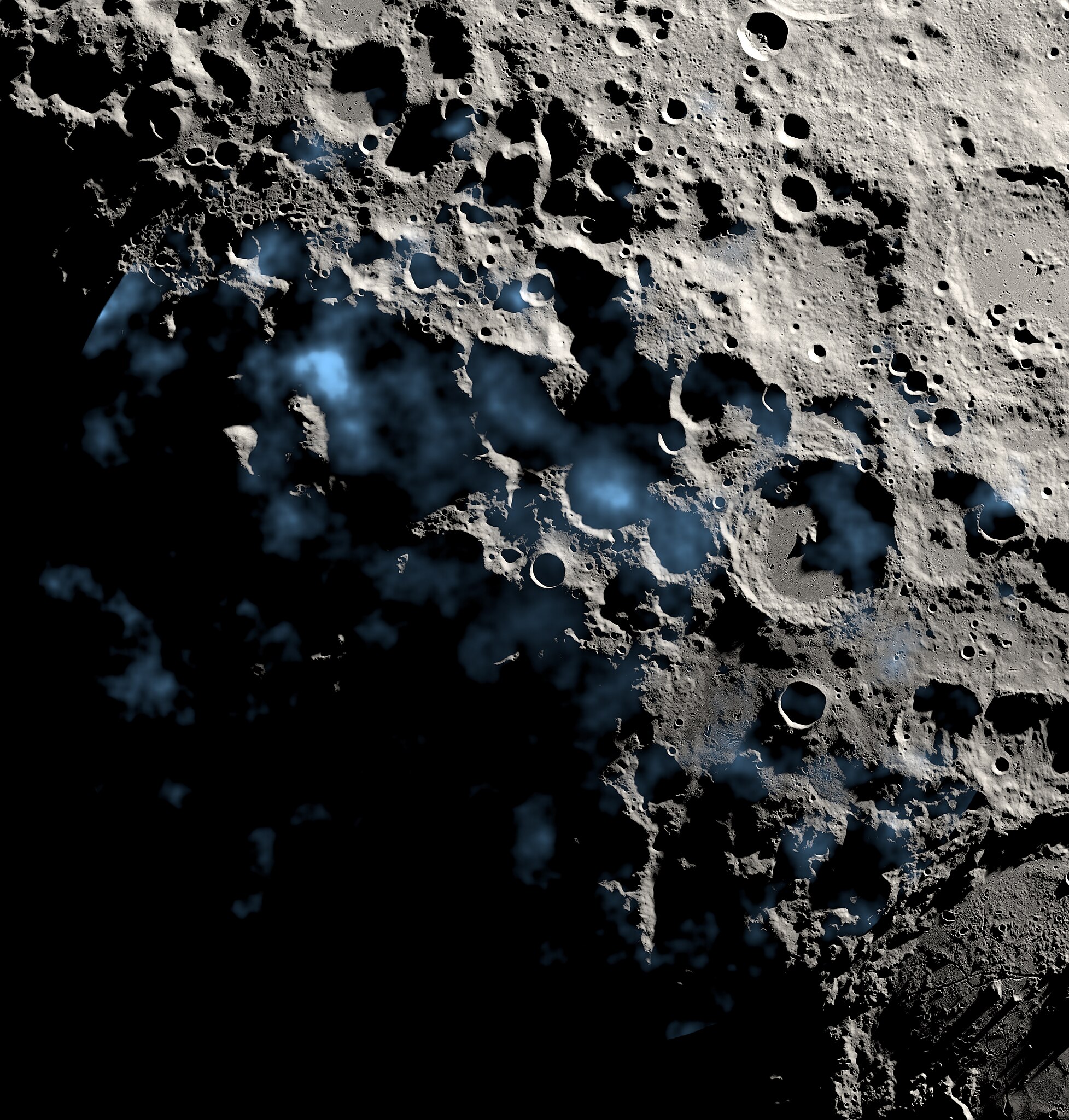 Visualization of water found by The Lunar Exploration Neutron Detector on the Moon  