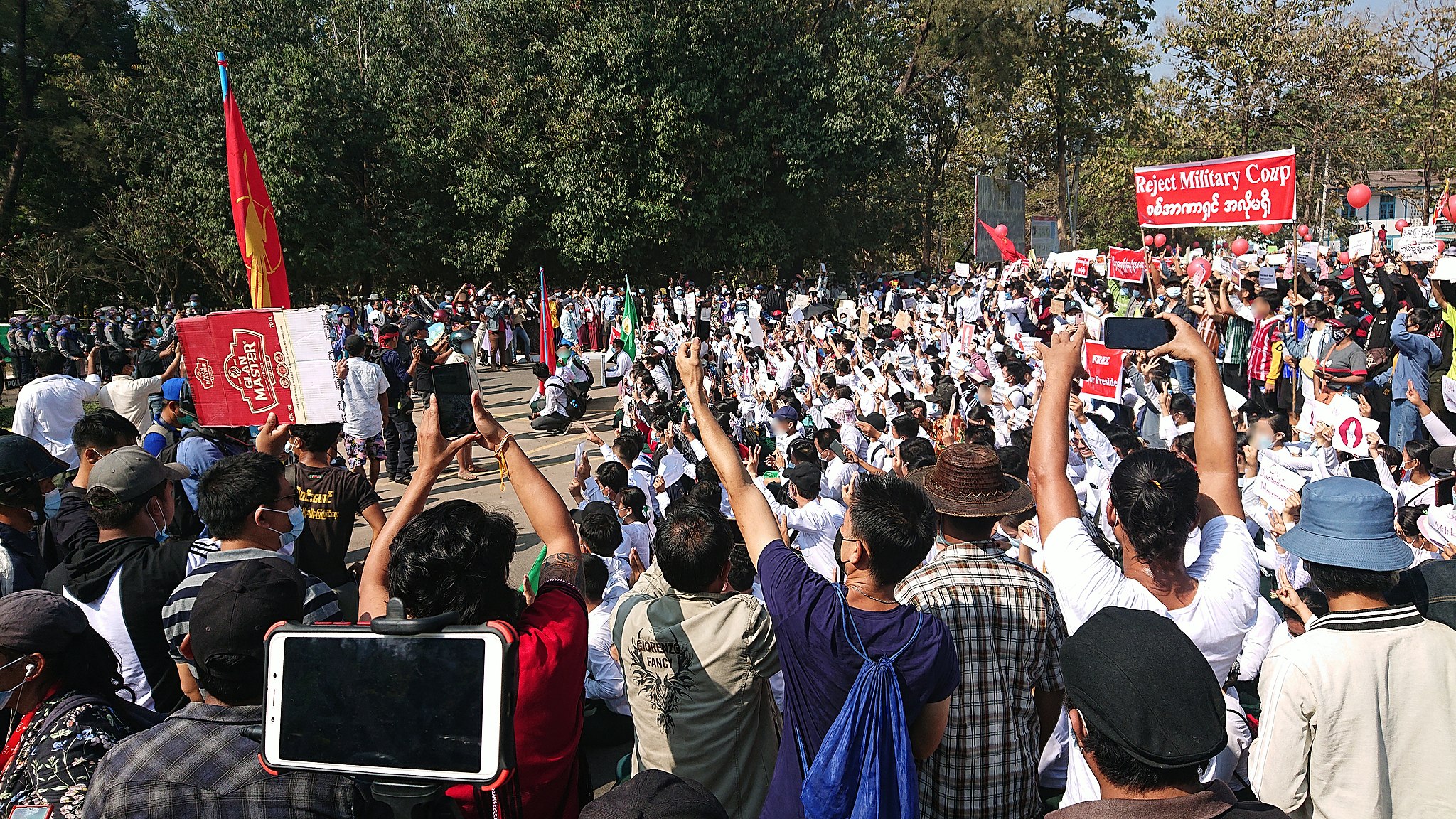 Demonstrators protest the military coup in Myanmar