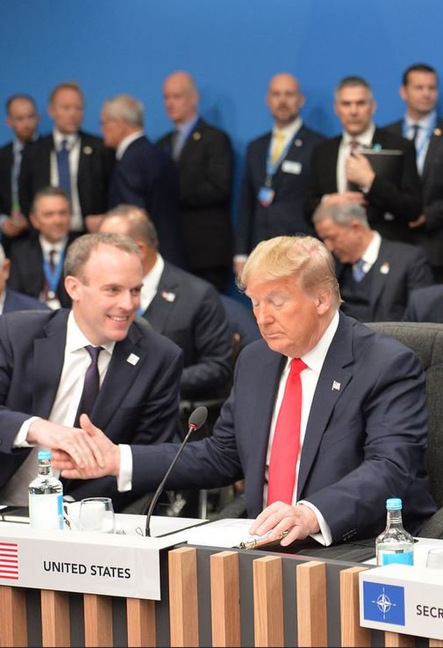Donald Trump at a NATO summit during his tenure as president, 2019.