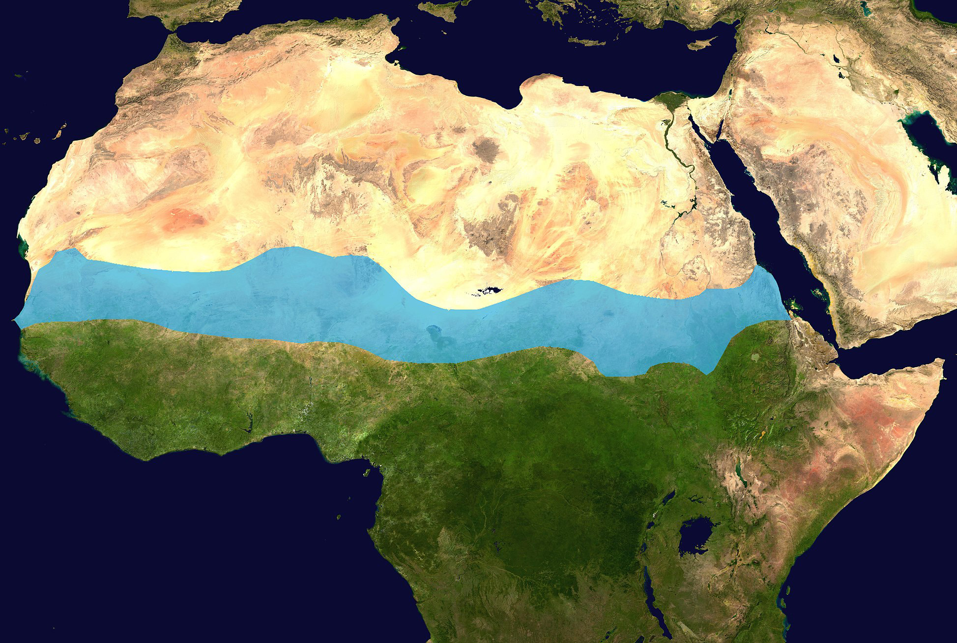 Map highlighting the Sahel region in Africa 