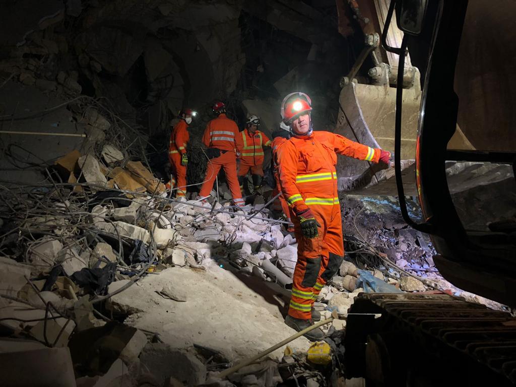 Members of the UK's International Search & Rescue team at work in Hatay, Turkey