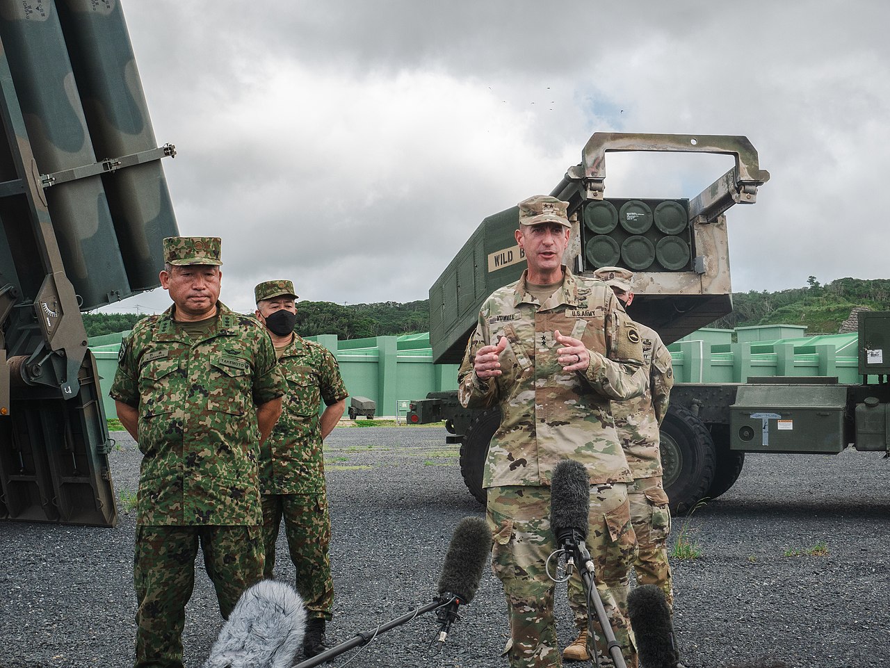 The Commanding General of the U.S. Army Japan, Maj. Gen. JB Vowell (right) at Camp Amami in Kagoshima, Japan in 2022.  