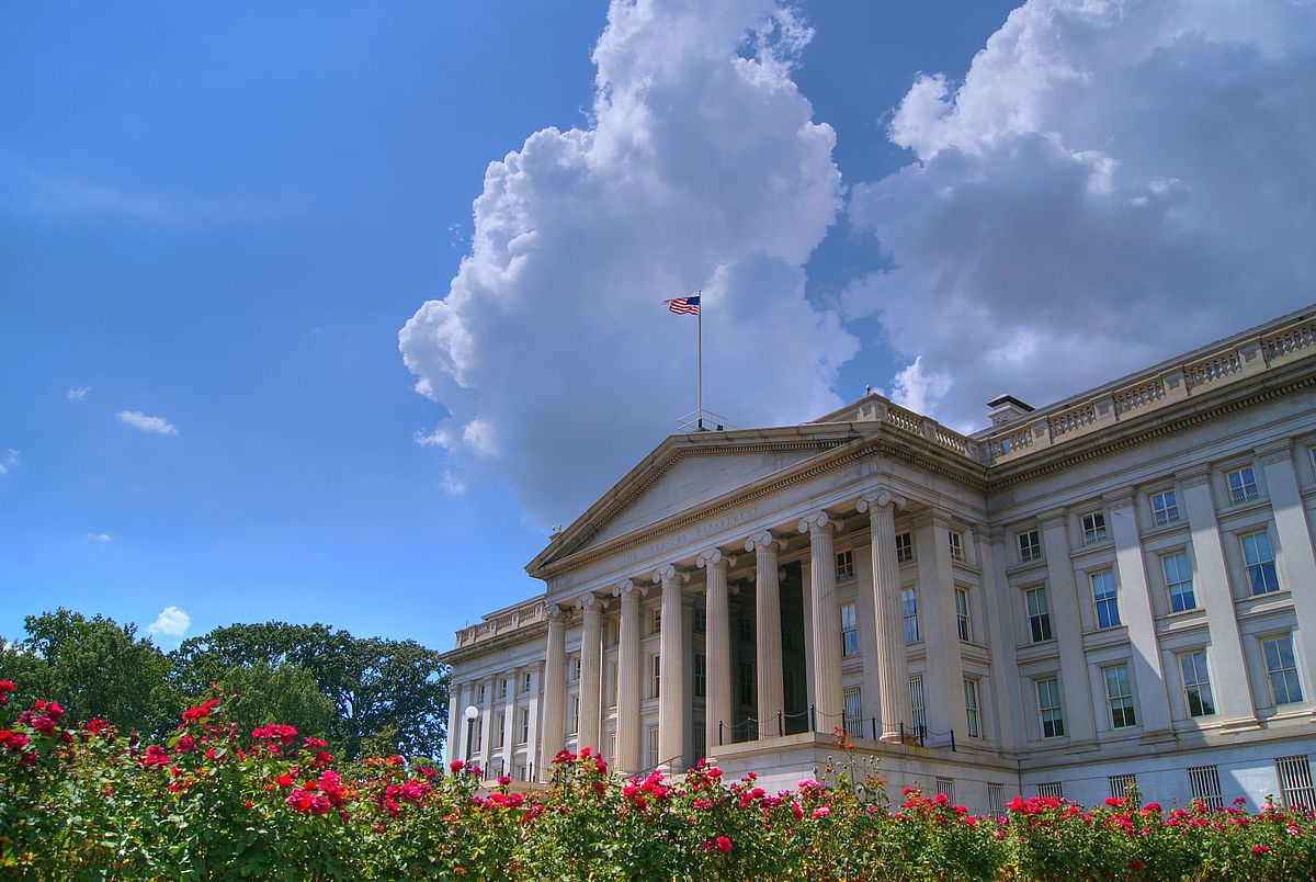 A view of the Treasury Building in Washington, D.C., 2012.