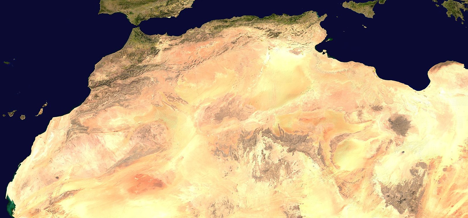 A satelite view of the Maghreb region in North Africa.