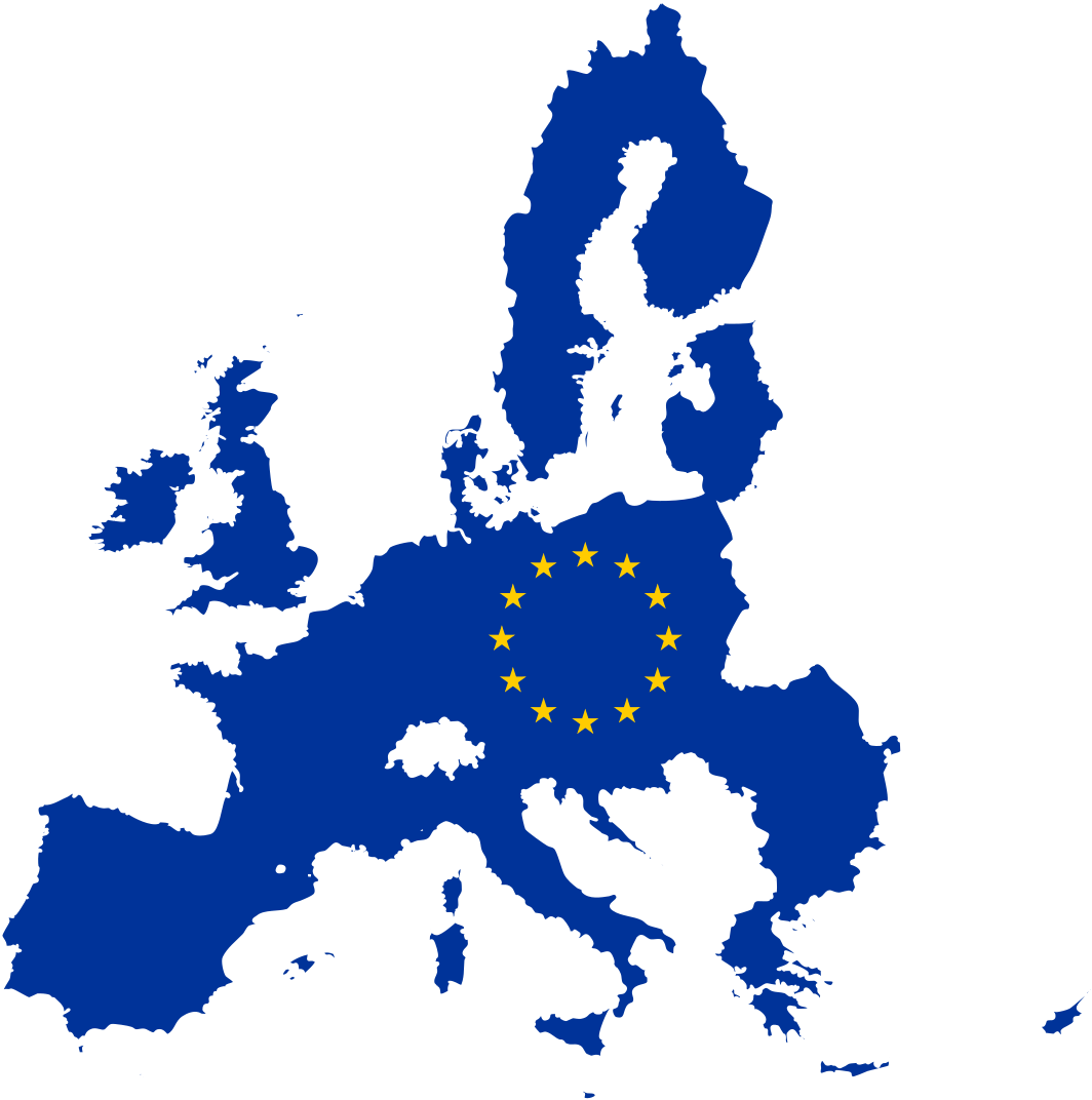 A map of the European Union member states with the EU flag in the middle.