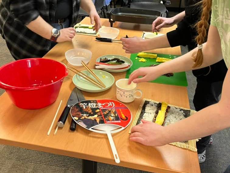Students work on making their own Japanese Sushi