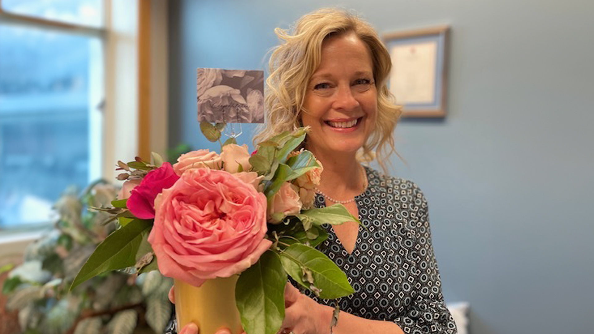 Political Science’s Jeannie Johnson received flowers in celebration of her promotion to the rank of full professor. 
