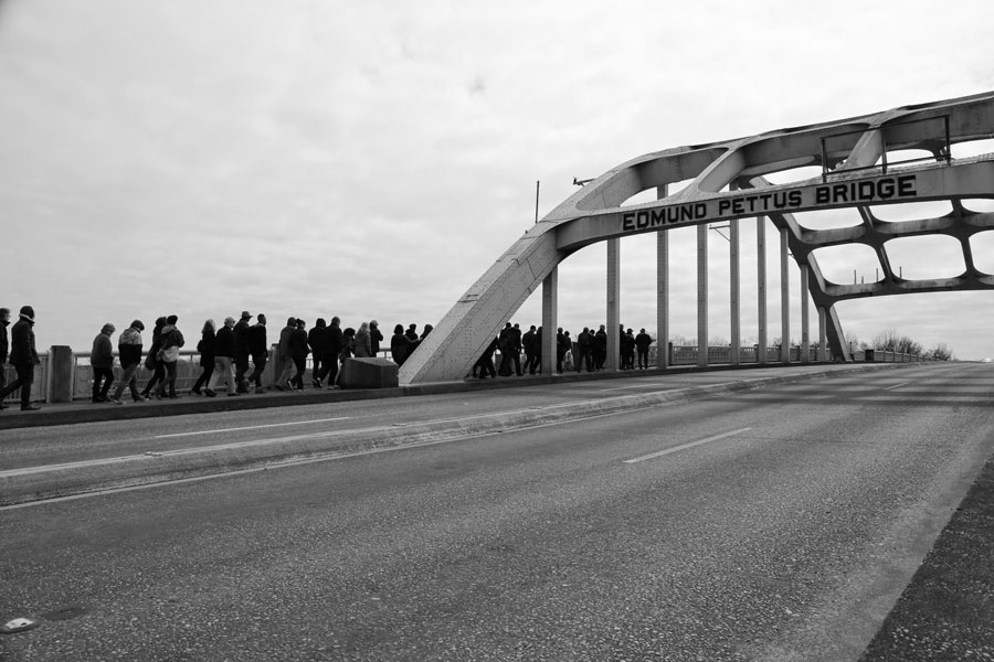 A view of the Edmund Pettus Bridge from 50 years ago when the march occured.