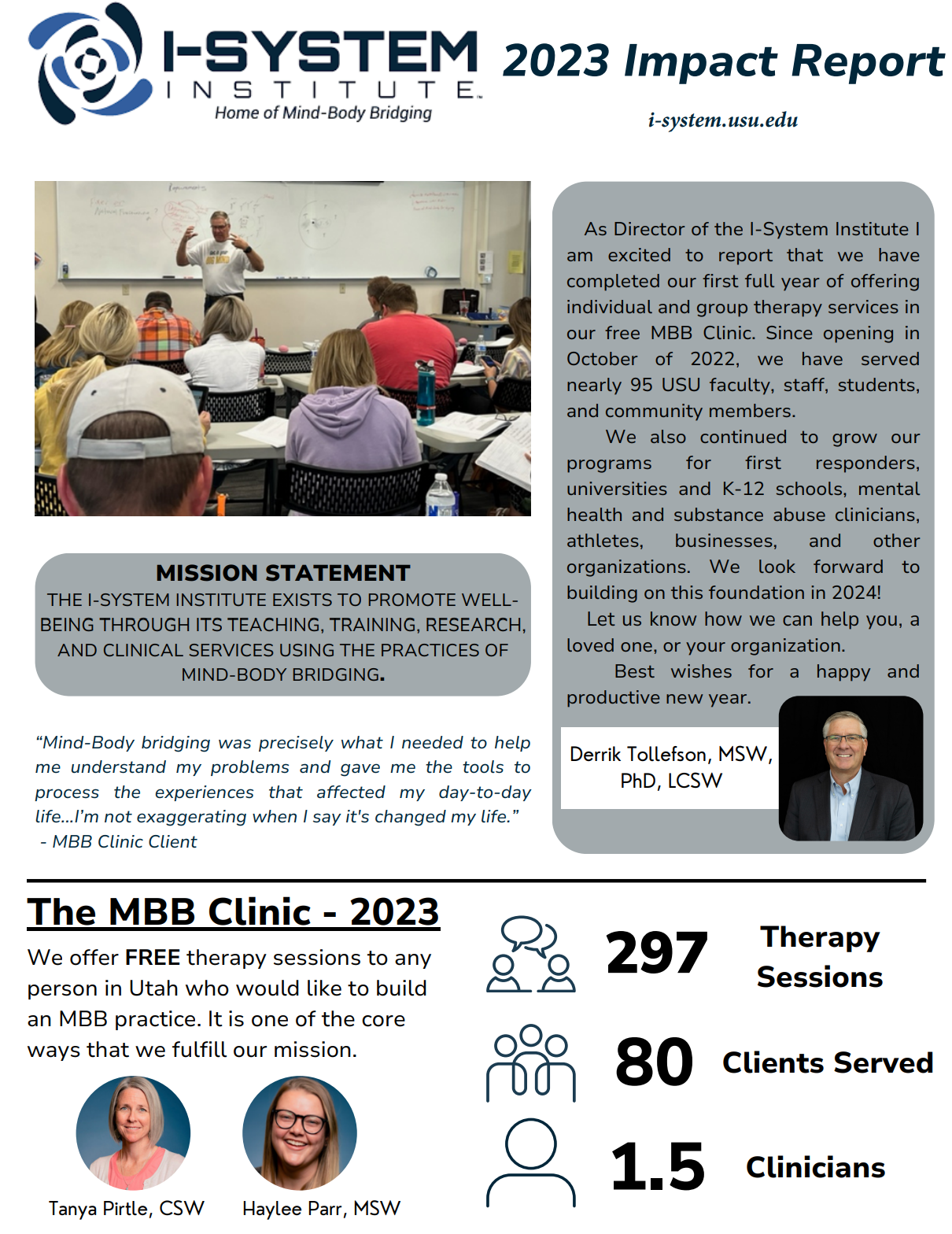 I system institute annual report pg 1, discussing the mission and purpose of I system insitute
