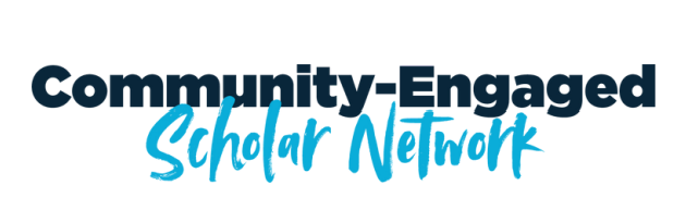 community-engaged scholar network logo with blue letters
